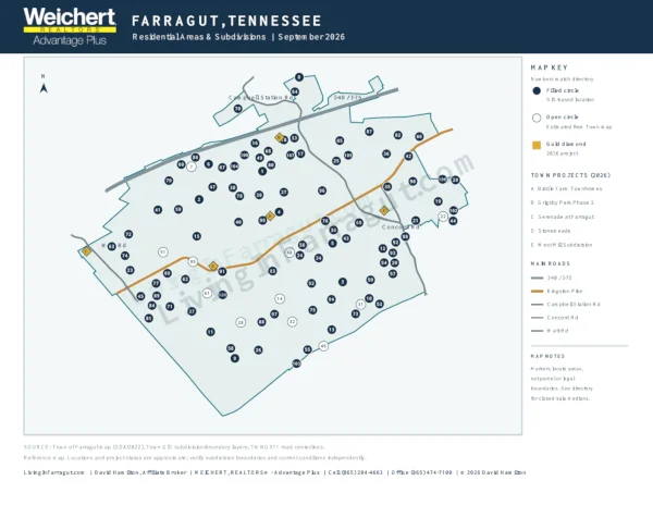 Farragut Residential Areas and Subdivisions Map